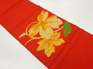 手織り紬抽象葉模様織出し名古屋帯